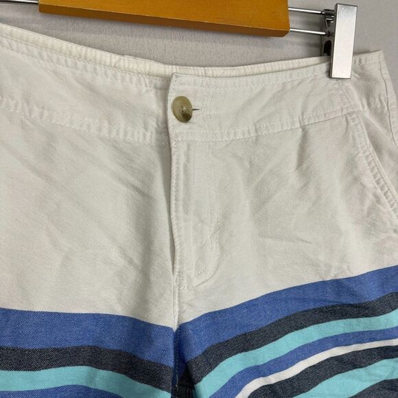 COLUMBIA PFG Shorts Womens Cotton Stripe Blue White Size 6‎ x 6" Casual Mid Rise - Picture 7 of 10
